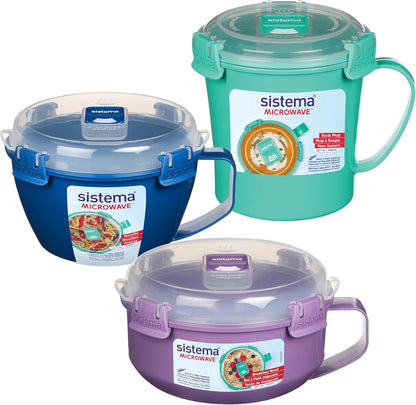 Sistema Microwaveable 940mL Noodle Bowl, Round Microwave Container with Lid & Steam-Release Vent, Cooks Pasta, Soup, Stew & More, Dishwasher & Freezer-Safe, BPA-Free