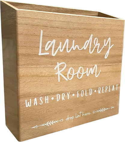 Magnetic Lint Bin for Laundry Room – Mountable, Wooden Lint Box/Holder/Trash Can or Organization and Storage Bin for Washer and Dryer Supplies – Rustic Farmhouse Decor by CADE + KAI (Natural)…