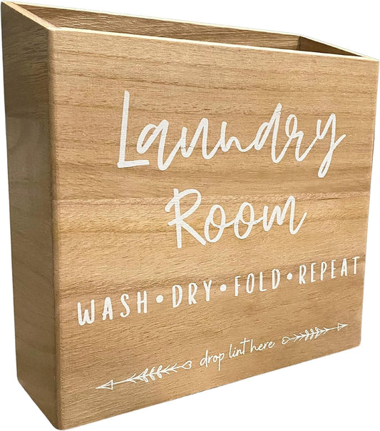 Magnetic Lint Bin for Laundry Room – Mountable, Wooden Lint Box/Holder/Trash Can or Organization and Storage Bin for Washer and Dryer Supplies – Rustic Farmhouse Decor by CADE + KAI (Natural)…