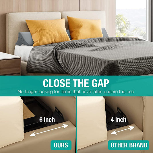 Vekkia Bed Wedge Pillow for Headboard Gap, Bed Wedge Gap Filler(0-6"),King | Bed Gap Filler Pillow Wedge for Headboard Gap, with Pockets,Stop Pillow Falling Down,Removerable Cover 76"x10"x6" Gray