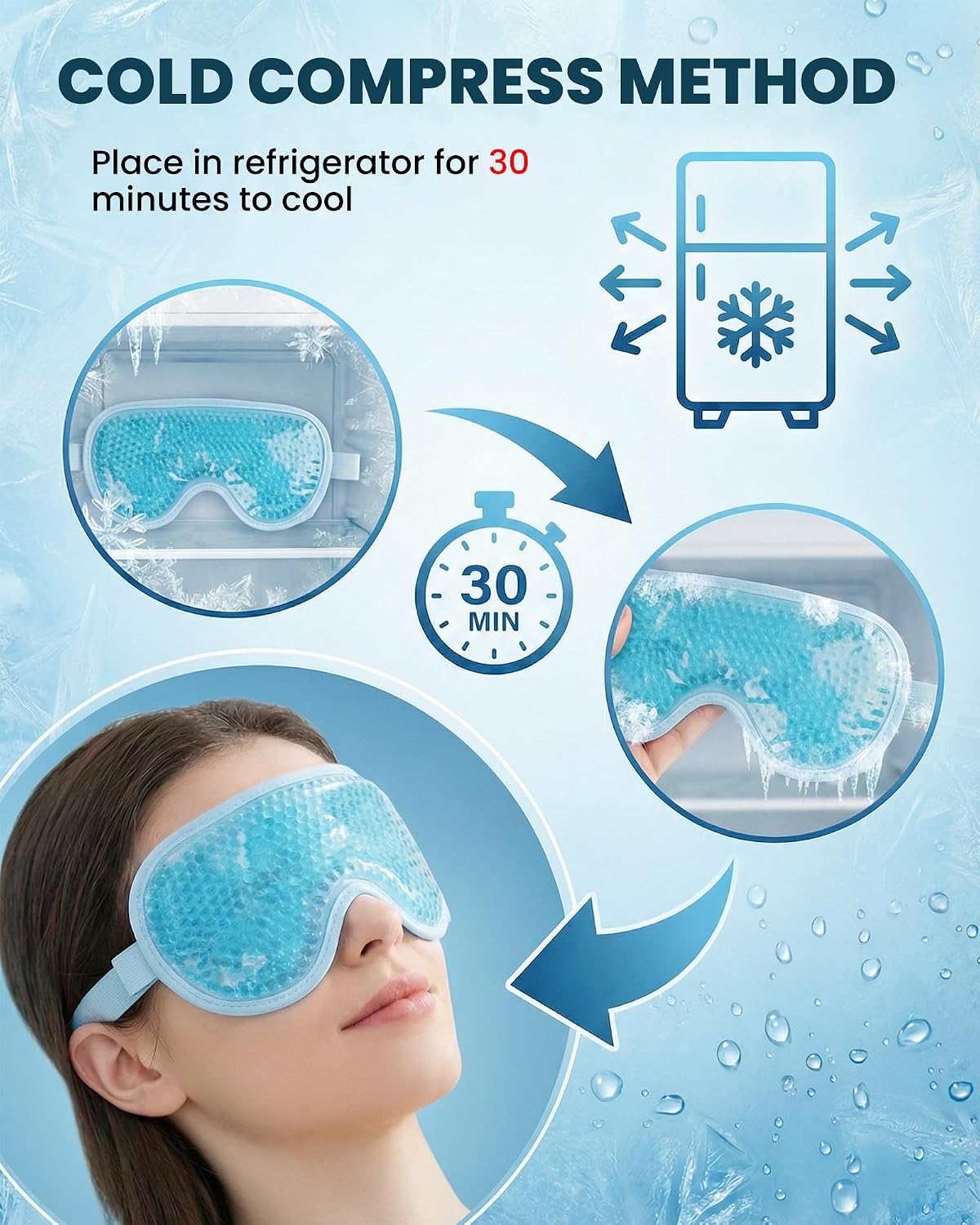 Cooling Gel Eye Mask for Puffy Eyes,Reusable Cooling Eye Mask for Migraine, Headache, Dark Circles, Dry Swollen Eyes, Sinus Pain,Blue