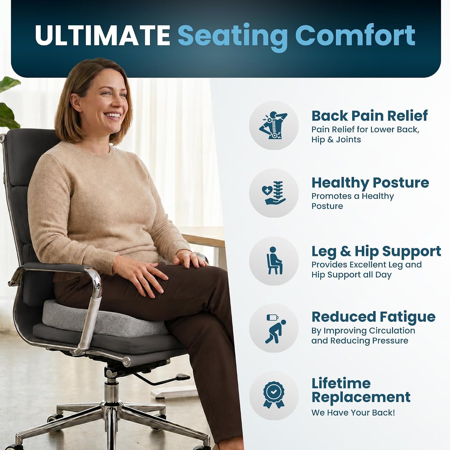 ComfiLife Premium Gel & Memory Foam Seat Cushion – Doctor Recommended Office Chair Cushion, Car Seat Cushion – Chair Cushions for Back & Sciatica Pain Relief – Seat Cushions for Office & Desk (Black)