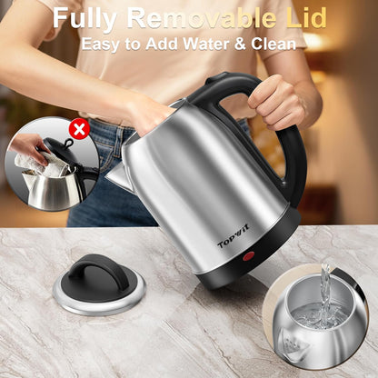 Topwit 2.5L Large Electric Kettle,Fast Boil Stainless Steel Electric Kettle | BPA Free Hot Water Kettle Electric, Removable Lid, Auto Shut-Off, Boil-Dry Protection, Large Capacity for Family, 1200W