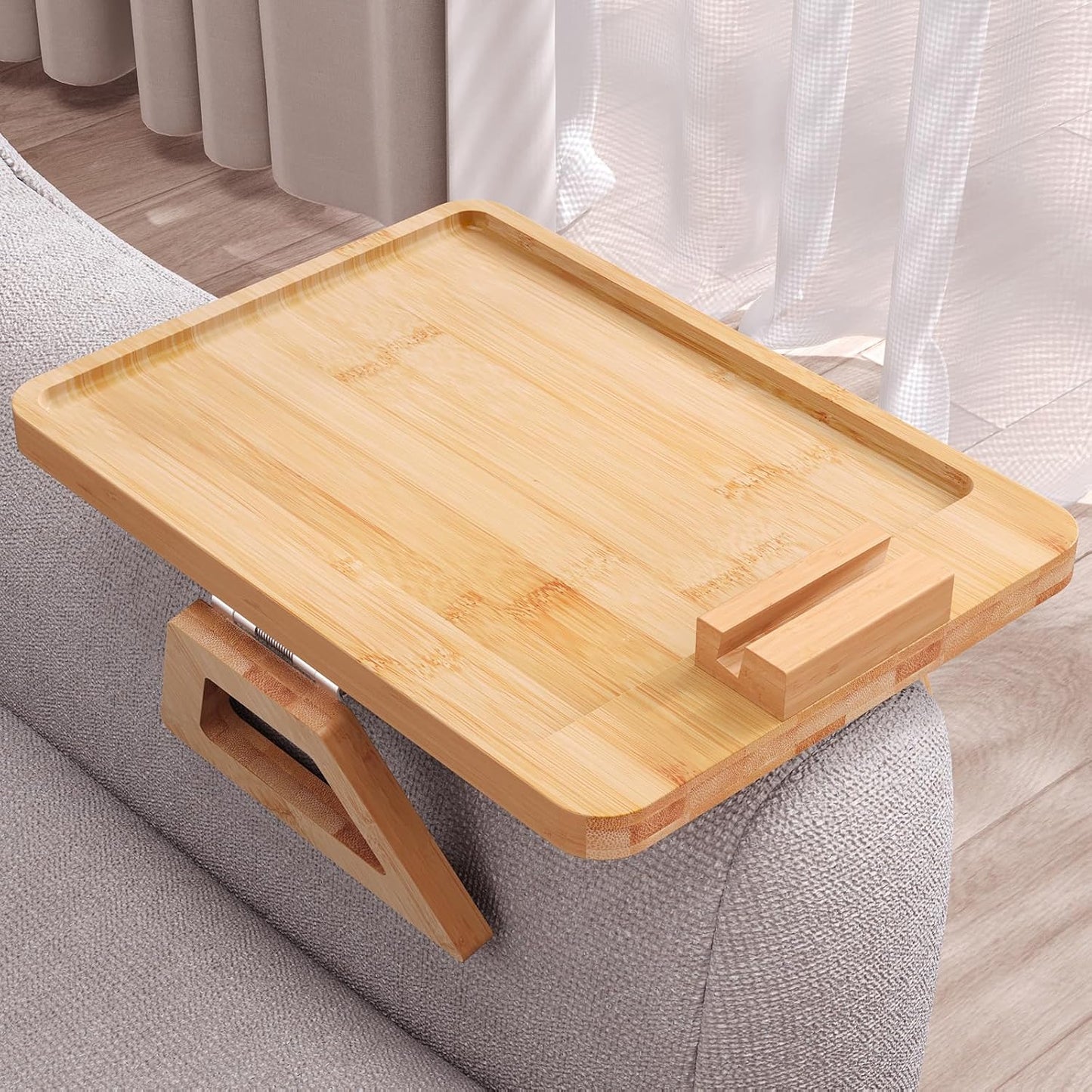 Couch Arm Tray,Bamboo Folding Sofa Tray,Sofa Armrest Trays Clip-On Couch Desk for Drinks,Snacks,Phone,Remote Control（Black）