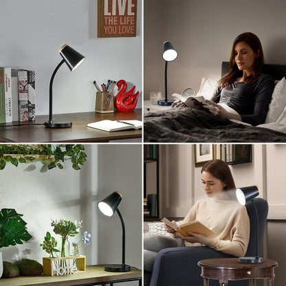 EJIAXIN Clip on Desk Lamp for Home Office - Small LED Touch Dimmable Reading Light for College Dorm Room - Adjustable Flexible Gooseneck Clamp Light Table Lamp for Bedside Bedroom Bed Headboard White