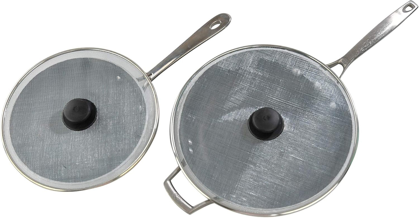 HOME-X Splatter Screen for Frying Pans, Anti-Splatter Lid with Stainless-Steel Mesh, Fry Pan Splash Guard, Set of 2, 11 ¼” Dia. and 9 ¾” Dia.
