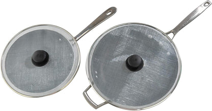 HOME-X Splatter Screen for Frying Pans, Anti-Splatter Lid with Stainless-Steel Mesh, Fry Pan Splash Guard, Set of 2, 11 ¼” Dia. and 9 ¾” Dia.