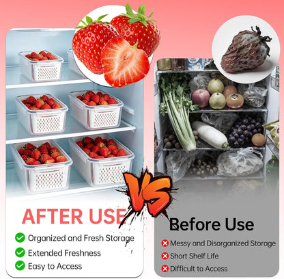 Fruit Containers for Fridge with Removable Colander, 4 Pack Strawberry Storage Containers for Fridge, Containers with Lids, Keep Strawberries, Berries Fresh for Longer