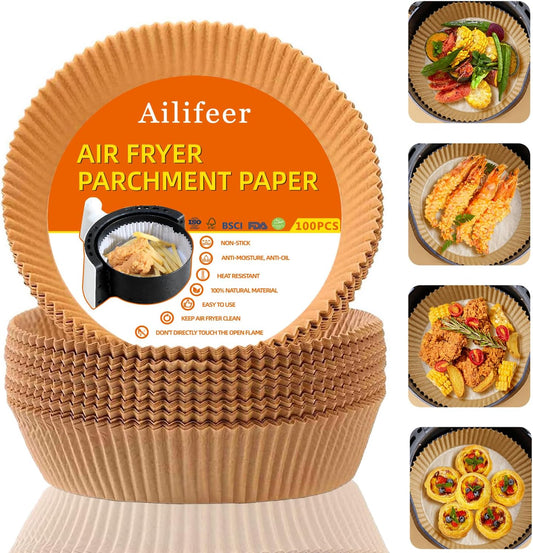 Air Fryer Liners Disposable 6.3 inch Round,100PCS for AirFryer | Unbleached Non-stick Non-leak 2Qt to 5Qt Small Air fryer liner Parchment Paper