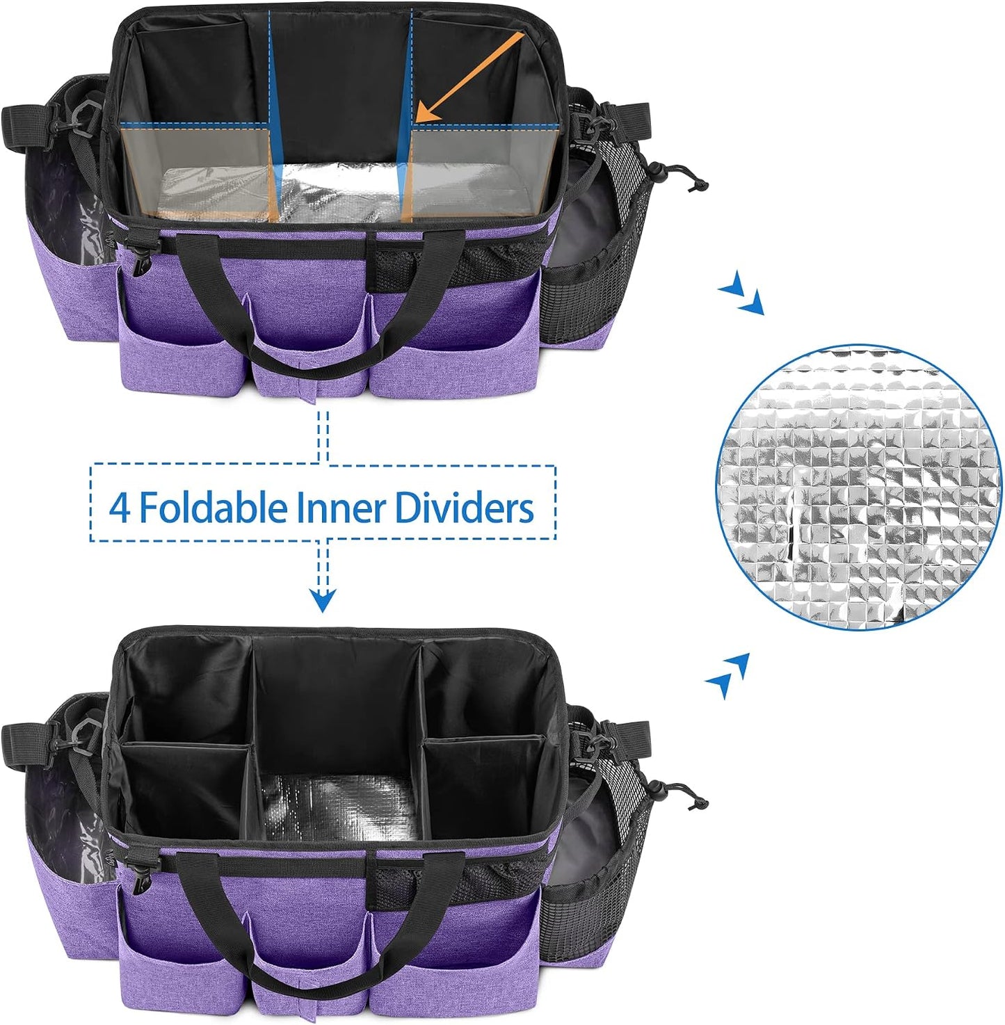 LoDrid Wearable Cleaning Caddy Bag with 4 Foldable Dividers, Black | Cleaning Supply Organizer with Shoulder Strap and Side Handles for Cleaners & Housekeepers