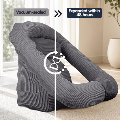 Reading Pillow for Bed, Backrest Pillow with Arms for Adult | Bed Pillow for Sitting Up, Back Support Pillows for Sleeping, Reading and Gaming with Shredded Memory Foam, Gray
