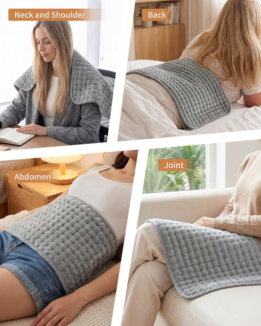 Heating Pad for Neck and Shoulders, 12"x24" Fast Heat Wrap with 5 Heat Settings & 5 Timer, Fast Heating Electric Pad with Plush Fabric, Raised Dot Texture, Light Grey