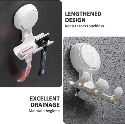 Razor Holder for Shower 2 Pack, Powerful Vacuum Suction Cup Hook for Towel, Loofah, Razor, Squeegee, Damage-Free Wall Shower Hook, Shaver Holder for Bathroom, Easy to Install and Reuse, Black