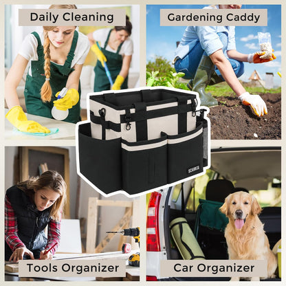 SCAVATA Compact Wearable Cleaning Caddy with Handle & Shoulder Straps | Small Cleaning Supplies Organizer, Under Sink & Car Cleaning Tools Storage Bag for Housekeepers Cleaners, Black