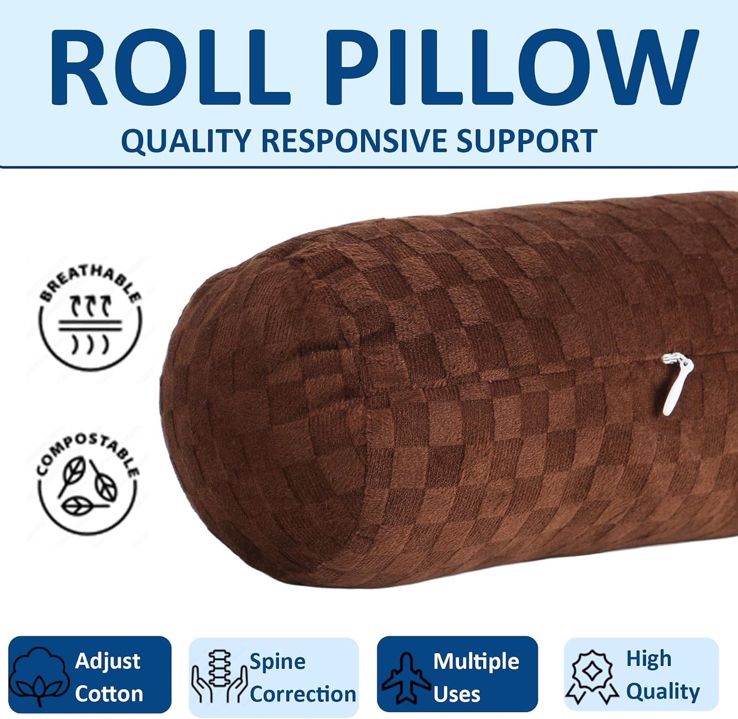 Neck Roll Pillow, Cervical Neck Pillow Bolster Pillow for Sleeping | Cotton neck roll, machine-washable cover, supports neck, legs, back & sleeping, slim bolster for bed & yoga