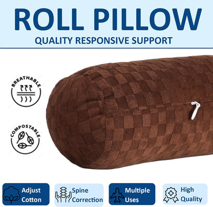 Neck Roll Pillow, Cervical Neck Pillow Bolster Pillow for Sleeping | Cotton neck roll, machine-washable cover, supports neck, legs, back & sleeping, slim bolster for bed & yoga