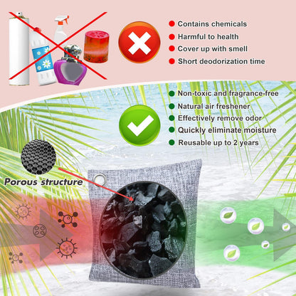 Activated Charcoal Odor Absorber Deodorizer Odor Eliminator for Strong Odor | Home, Basement, Closets, Shoes, Smoke, Car Air Freshener. 3 Pack Nature Bamboo Charcoal Air Purifying Bags