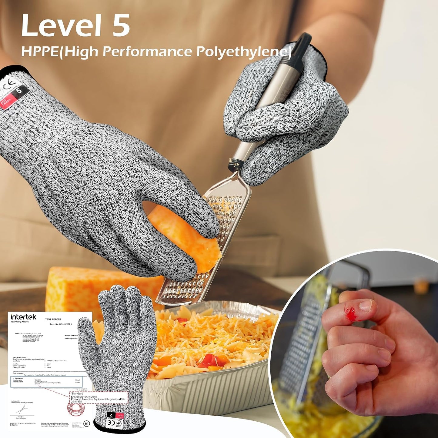 Level 5 Cut Resistant Gloves for Kitchen Food Grade, Machine Washable for Indoor&Outdoor Use