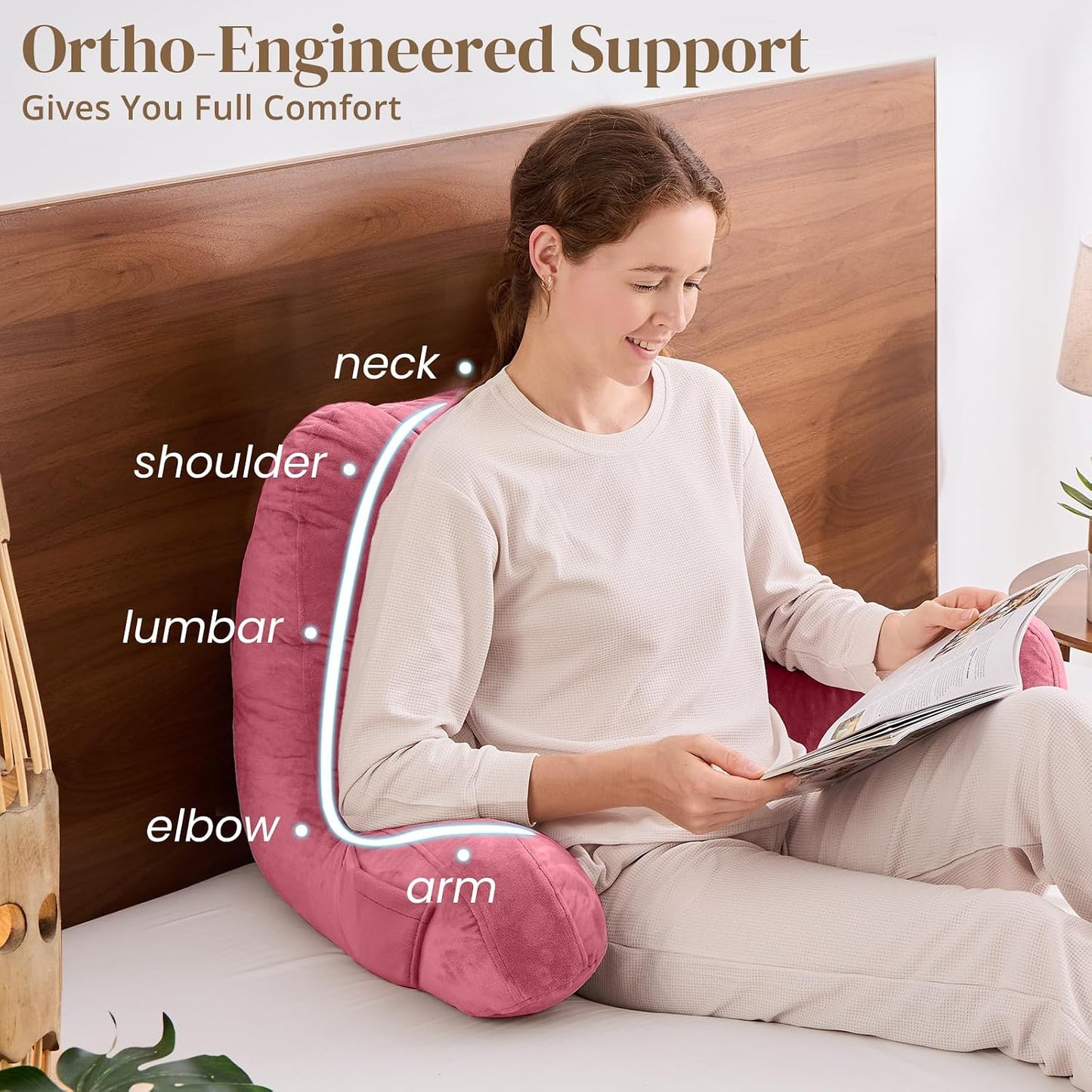 Sasttie Reading Pillows for Sitting in Bed Adult, Back Pillow Bed Sitting Up, Back-Rest Support Cushion for Sit Up on Couch, Sofa, and Floor, Dorm Essentials, Oeko-Tex Certified, Dark Grey