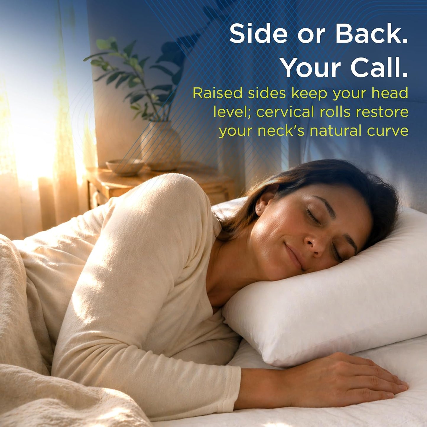Next-GEN Deluxe Neck & Cervical Pillow – Breathable Fiber Fill D-Shaped Contour for Neck Pain & Headache Relief – Dual Roll for Back & Side Sleepers – Latex Free – Midsize 22"x15" White