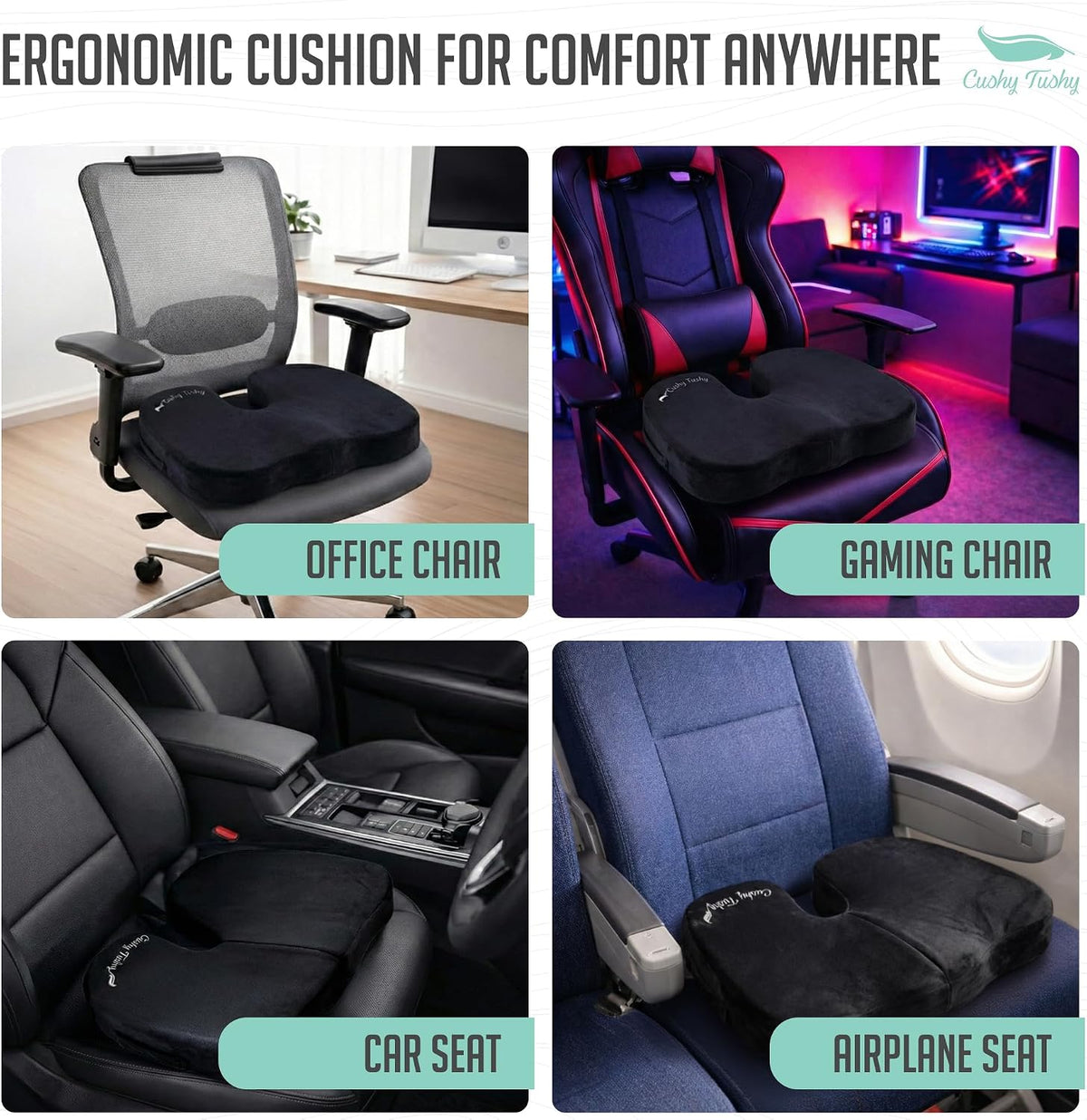 Cushy Tushy Premium Foldable Travel Seat Cushion - for Relief of Lower Back, Sciatic, Butt and Tailbone Pain - for Home & Office Use, Perfect for Travel or Driving - Coccyx Seat Cushion