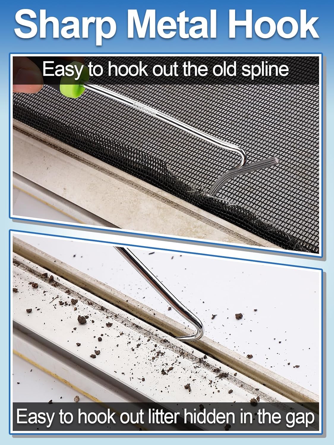 MEWTOGO 3 in 1 Screen Repair Kit, Window Screen Replacement Tools | Including 32.8ft Spline, Roller, Removal Hook,for Replacing & Installing Door Window Screens