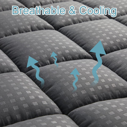 HYLEORY Queen Mattress Pad Quilted Fitted Mattress Protector Cooling Pillow Top Mattress Cover Breathable Fluffy Soft Mattress Topper with 8-21" Deep Pocket, Dark Grey