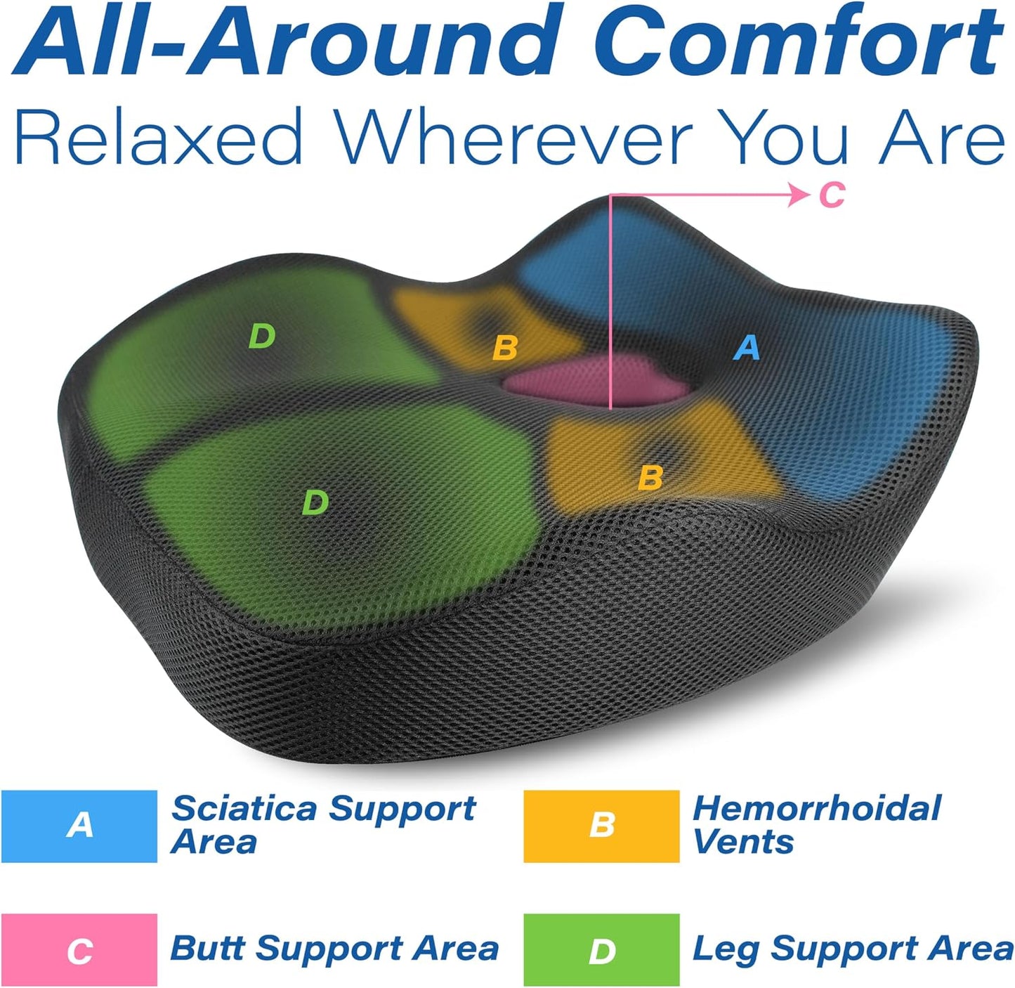 Allaboutsla Car Seat Cushion for Driving, Car Seat Pillow for Short Drivers | Ergonomic Memory Foam Seat Cushion for Pain Relief, Adult Booster Seat for Car, Butt Cushion for Car, Truck, Office, B&G