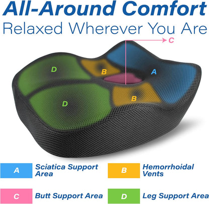 Allaboutsla Car Seat Cushion for Driving, Car Seat Pillow for Short Drivers | Ergonomic Memory Foam Seat Cushion for Pain Relief, Adult Booster Seat for Car, Butt Cushion for Car, Truck, Office, B&G