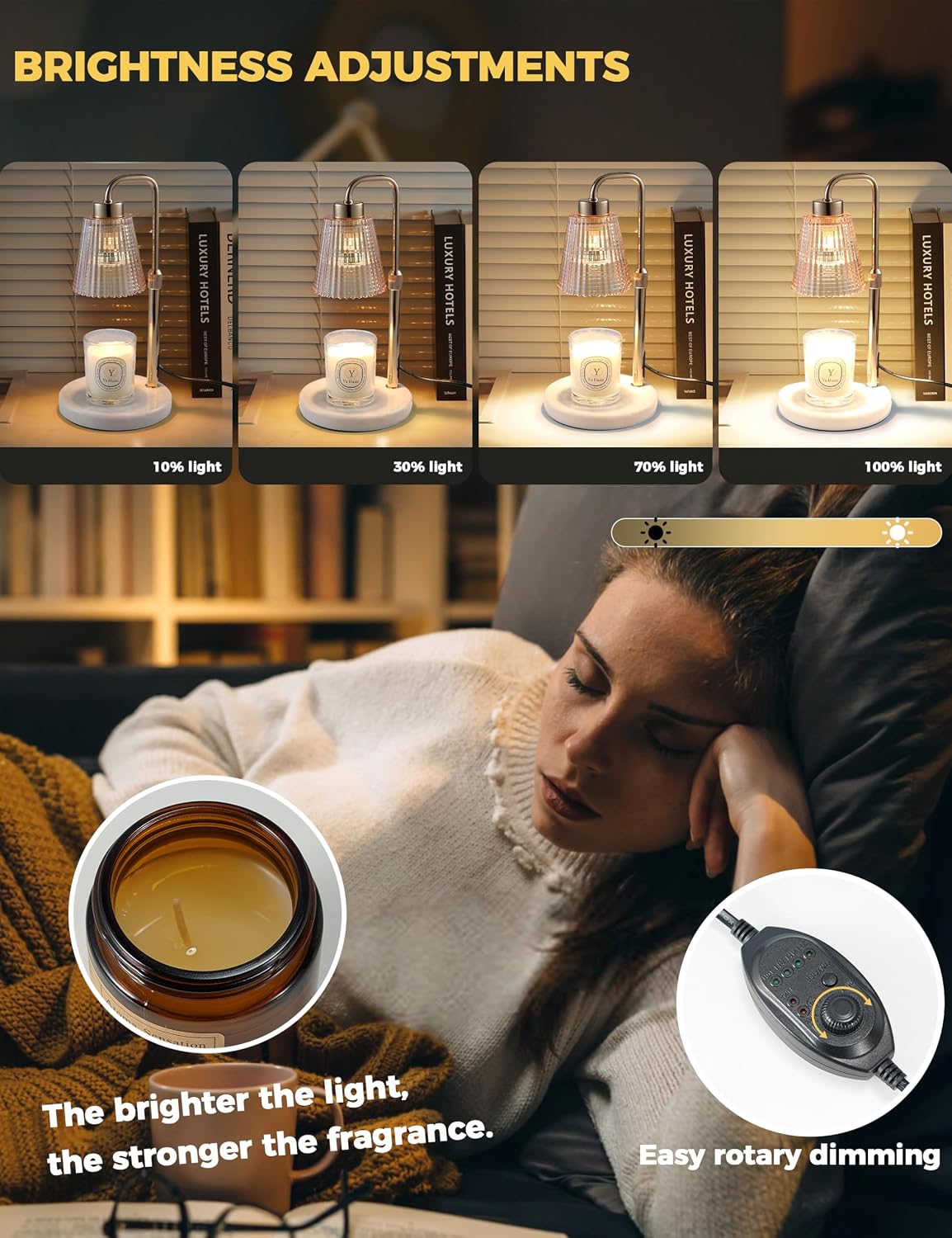 Silver Gray Candle Warmer Lamp with 24h Cycle Timer, Dimmable Wax Warmer
