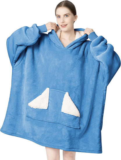 Wearable Blanket Hoodie, Oversized Sherpa Fleece Sweatshirt Blanket with Giant Hood Pocket and Sleeves for Adult, Warm & Cozy Grey Blanket Gifts for Women