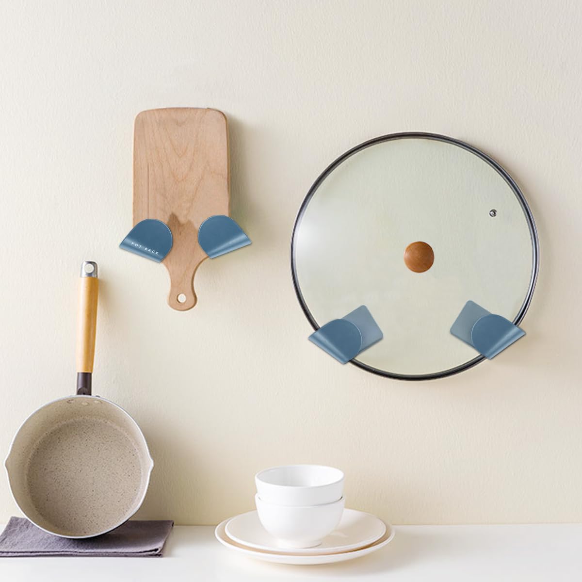 6 Pairs Wall Mount Pot Lid Organizer, Cabinet Door Pot Hangers, Adjustable Lid Holder for Kitchen Wall