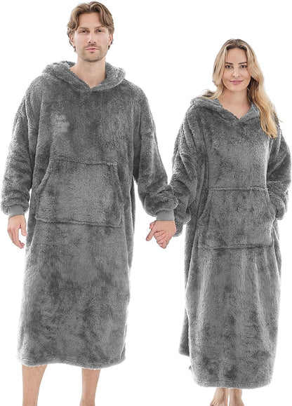 PJGGZ Wearable Blanket Hoodie for Women Men, Fleece Warm Comfy Hooded Sweatshirt with Pockets & Sleeves Cozy Gift for Adult