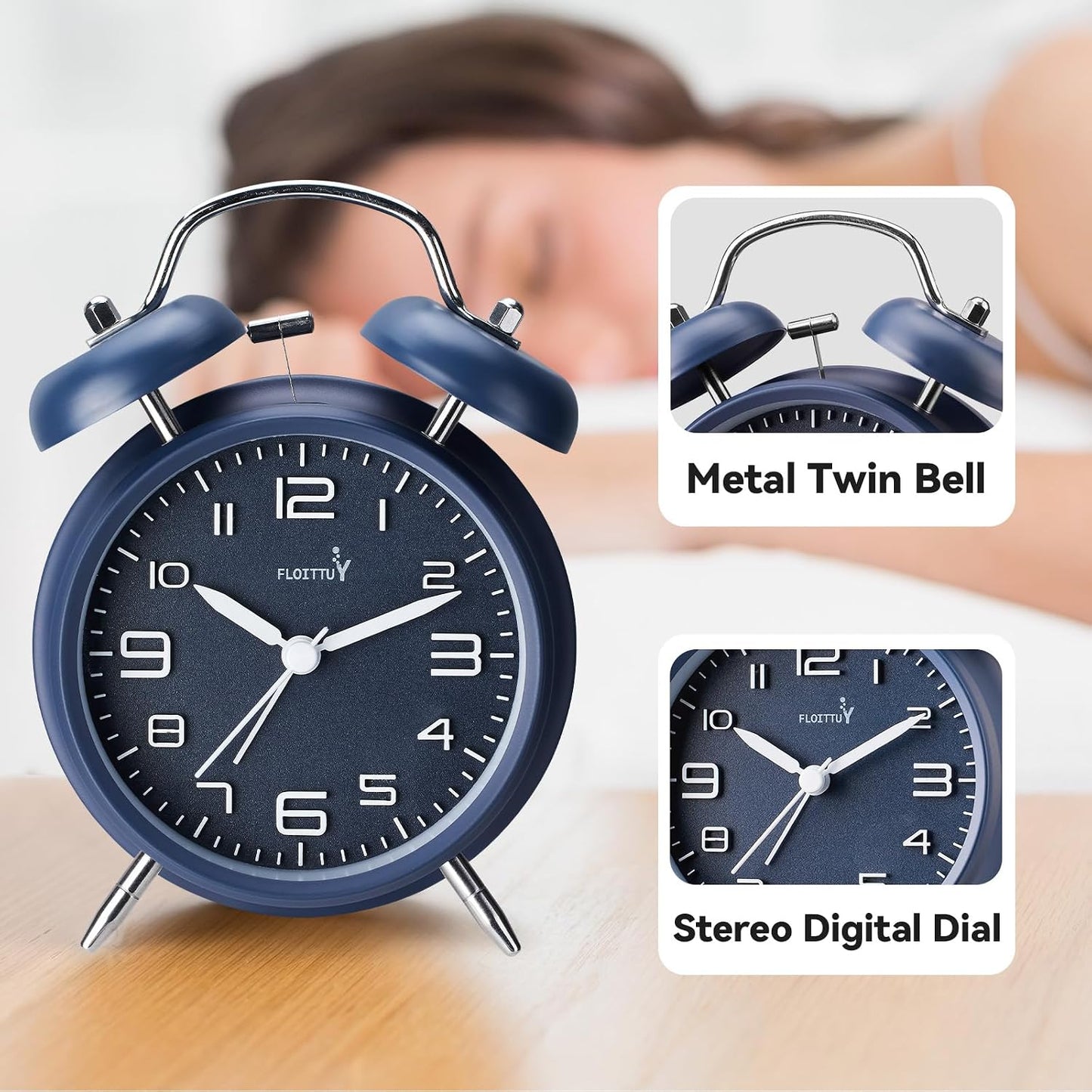 FLOITTUY Loud Alarm for Deep Sleepers 4'' Twin Bell Alarm Clock with Backlight for Bedroom and Home Decoration(Green)