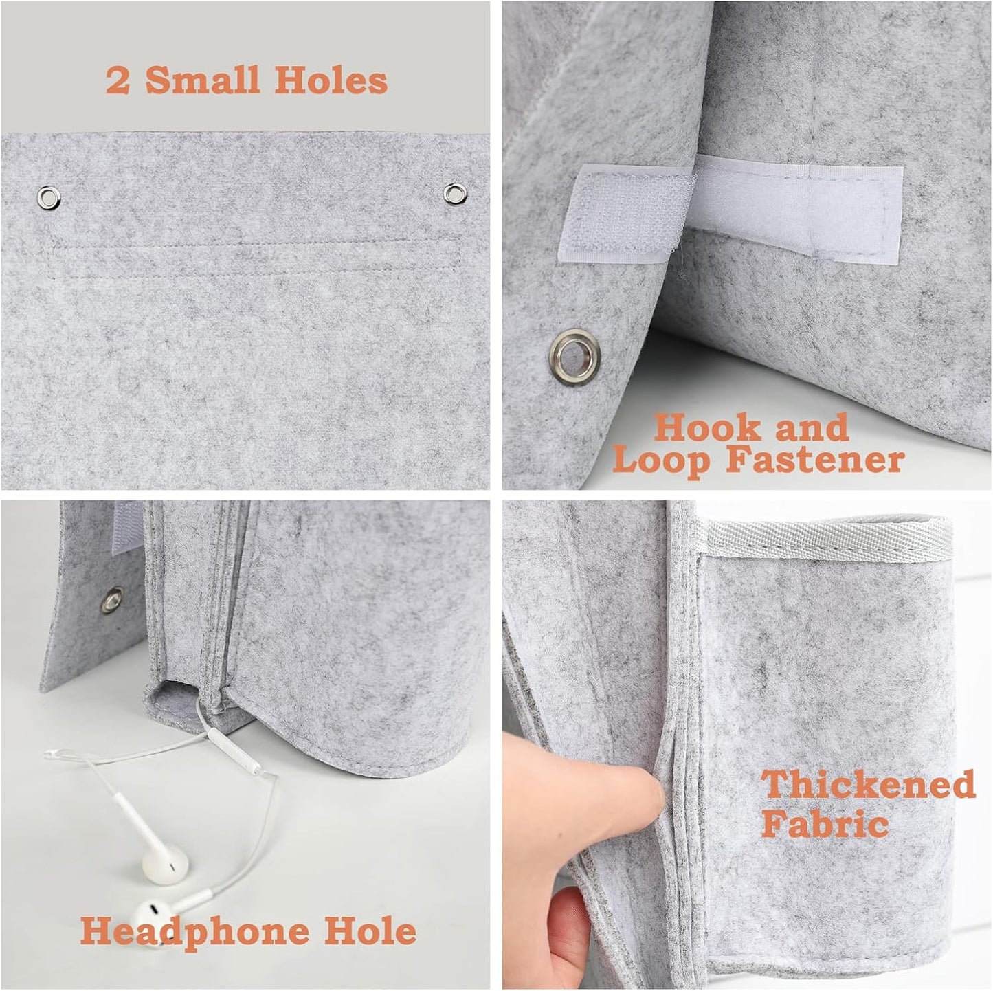 Surblue Bedside Caddy Felt Bedside Storage Organizer with Water Bottle Holder for TV Remote Control Phone Glasses Magazine 7 Pockets(Light Grey)