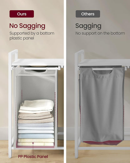 VASAGLE Laundry Hamper, Laundry Basket Sorter with 3 Pull-Out and Removable Bags, Shelf, Metal Frame, 3 x 10.6 Gallons (40 L), 36.4 x 13 x 28.4 Inches, Cappuccino Beige and Natural Beige UBLH301LH01