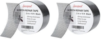Secopad 2" x 180" (15FT) Screen Repair Tape, Screen Repair Kit, Black | Window Screen Patch, Quick Repair, Strong Adhesive, Easy to Use, For Mesh Window & Door, Cuttable Fiberglass, No Tools Needed
