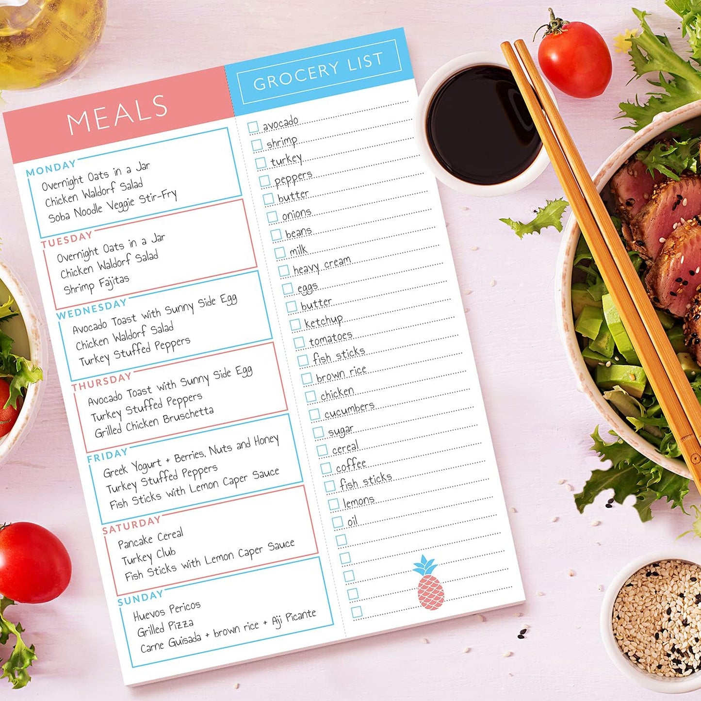 Sweetzer & Orange Fruity Weekly Meal Planner and Grocery List Magnetic Notepad. 7x10” Meal Planning Pad with Tear Off Shopping List. Plan Weekly Menu Food for Weight Loss or Dinner List for Family!