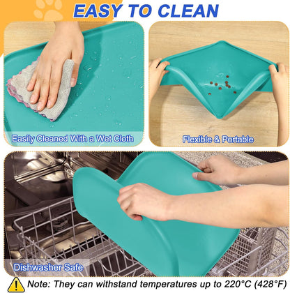 SMILOOL Waterproof Silicone Pet Food Mat with Raised Edge for Dog & Cat | 19" x 12" Non-Slip Pet Feeding Mats with Lip for Food & Water Bowl, Food Grade, Easy Cleaning, Black