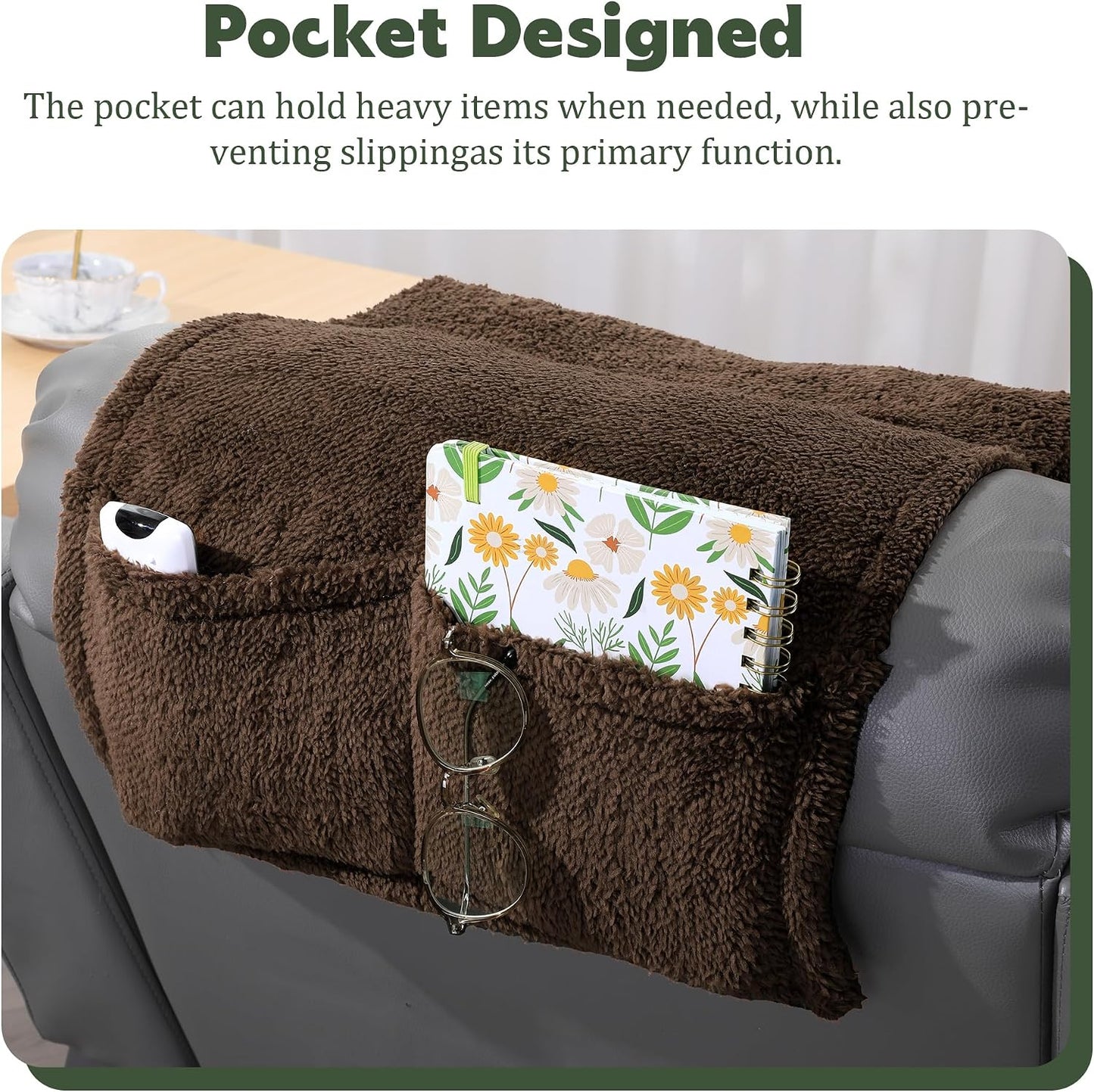 Sherpa Head Recliner Pillow with Pocket,Headrest Neck Cushion for Neck Support and Pain Relief,Recliner Head Pillow for Side Sleeping at Home, Office or Traveling(Brown)