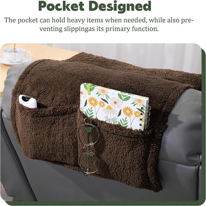 Sherpa Head Recliner Pillow with Pocket,Headrest Neck Cushion for Neck Support and Pain Relief,Recliner Head Pillow for Side Sleeping at Home, Office or Traveling(Brown)