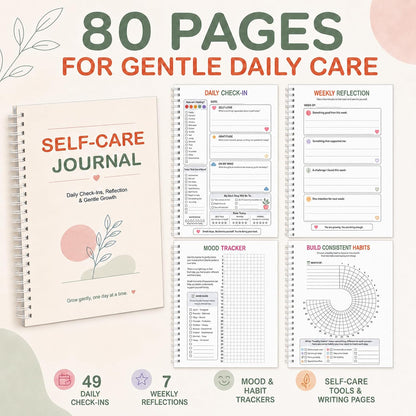 Self-Care Journal with Wellness Trackers, Mood Log & Reflection | Daily Check-Ins, Weekly Reflections & Guided Self-Care Tools