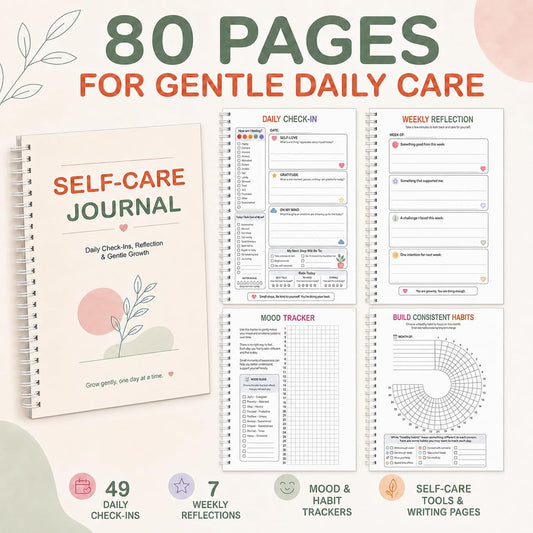 Self-Care Journal with Wellness Trackers, Mood Log & Reflection | Daily Check-Ins, Weekly Reflections & Guided Self-Care Tools