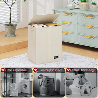 195L Laundry Hamper 3 Section,Large Laundry Hamper with Lid,Dirty Clothes Hamper with 3 Inner Bags,Collapsible Laundry Basket Organizer for Laundry Room,Bedroom,Laundry Sorter Hamper 3 Compartment