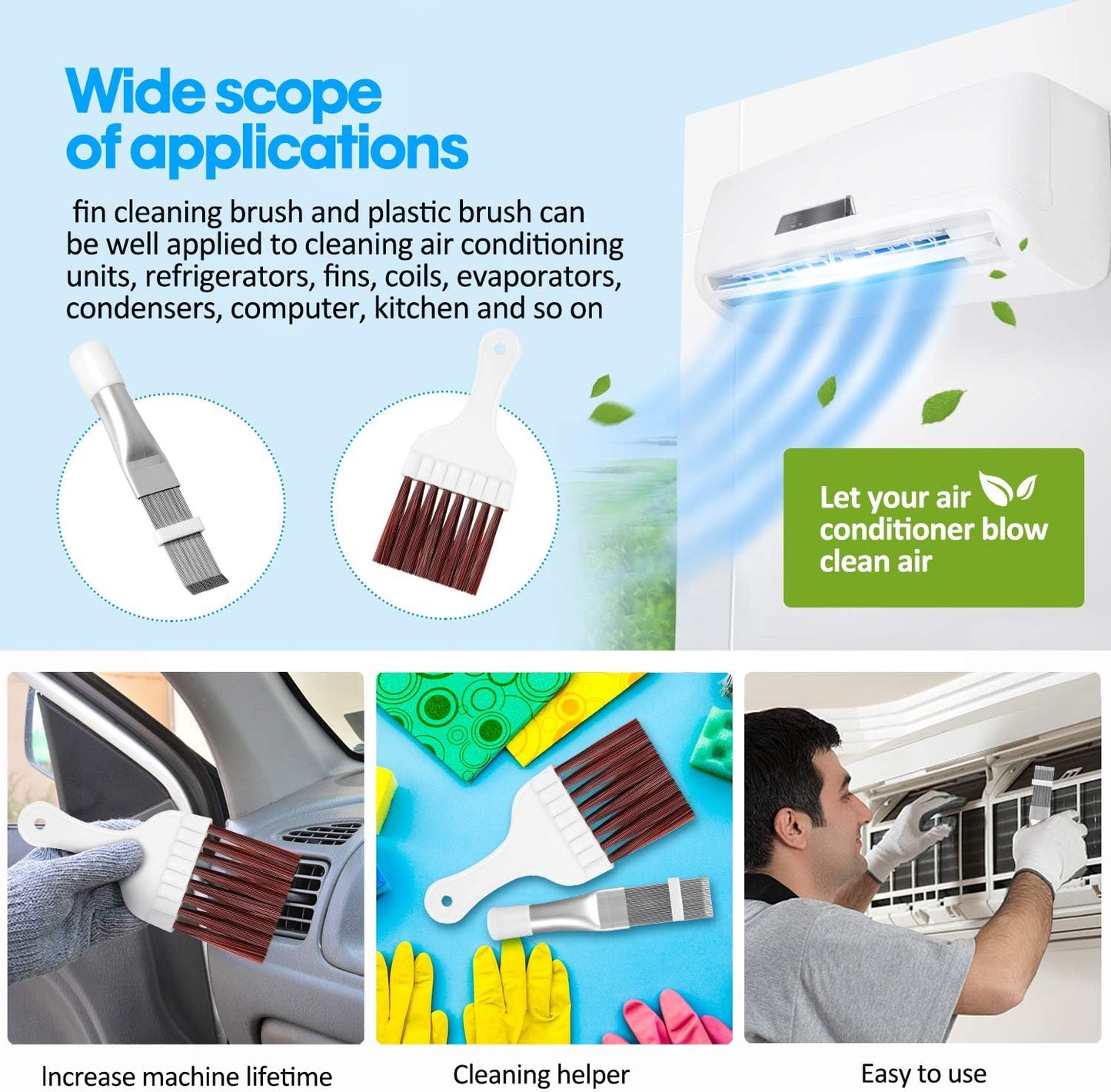 Hommtina 3 Pcs Air Conditioner Condenser Fin Comb/Cleaning Brush, Coil Cleaner Whisk Brush with Window Blinds Brush Dust Cleaner for Refrigerator Evaporator Radiator
