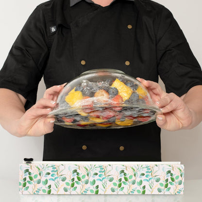Chicwrap Veggies Refillable Plastic Wrap Dispenser - Includes One 12" x 250' Roll of Professional Grade Plastic Wrap - BPA Free and Kosher Certified - Reusable Dispenser w/Slide Cutter | Reusable Plastic Wrap Dispenser with Four Non-Slip Rubber Feet and