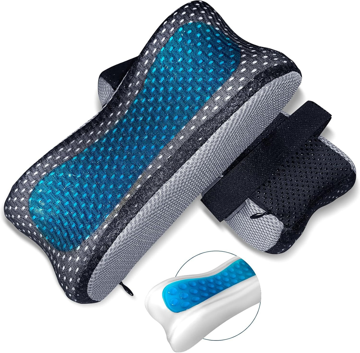 Cooling Gel Armrest Pads,Thick Memory Foam Elbow Pillow for Desk & Gaming Chairs Ergonomic Forearm Support for Pressure Relief,Universal Adjustable Cushion for Work from Home (Set of 2) (Black)