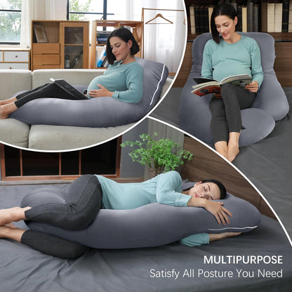 MOON PARK Pregnancy Pillows for Sleeping - 57 Inch U Shaped Full Body Maternity Pillow with Removable Cover - Support for Back, Legs, Belly, Hips - Pregnancy Pillow for Women - Grey