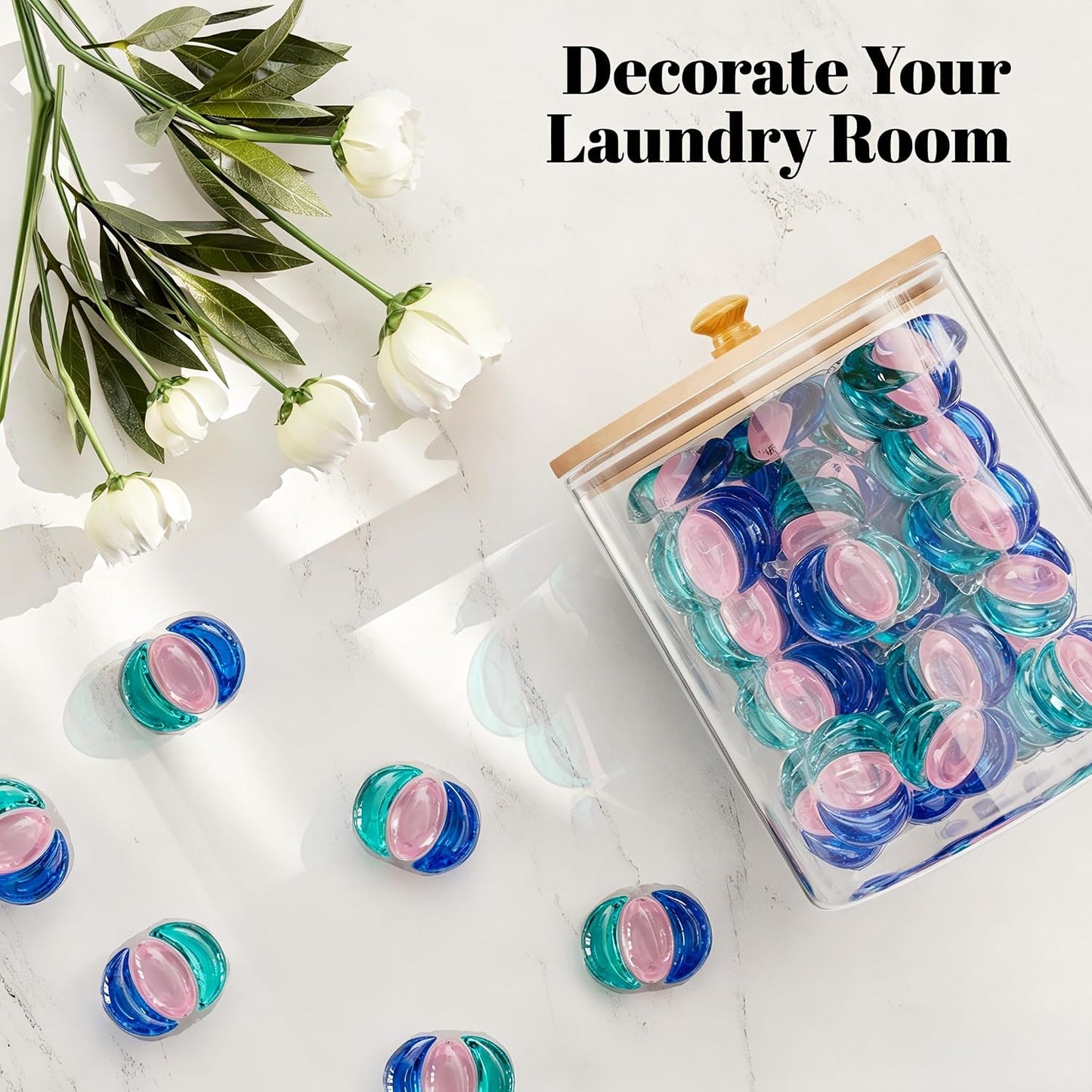 HomePekite Laundry Pods Storage Container, Clear Laundry Room Organization and Storage ,Detergent Powder Container,with Wooden Lids & Labels, 3+1 Pack