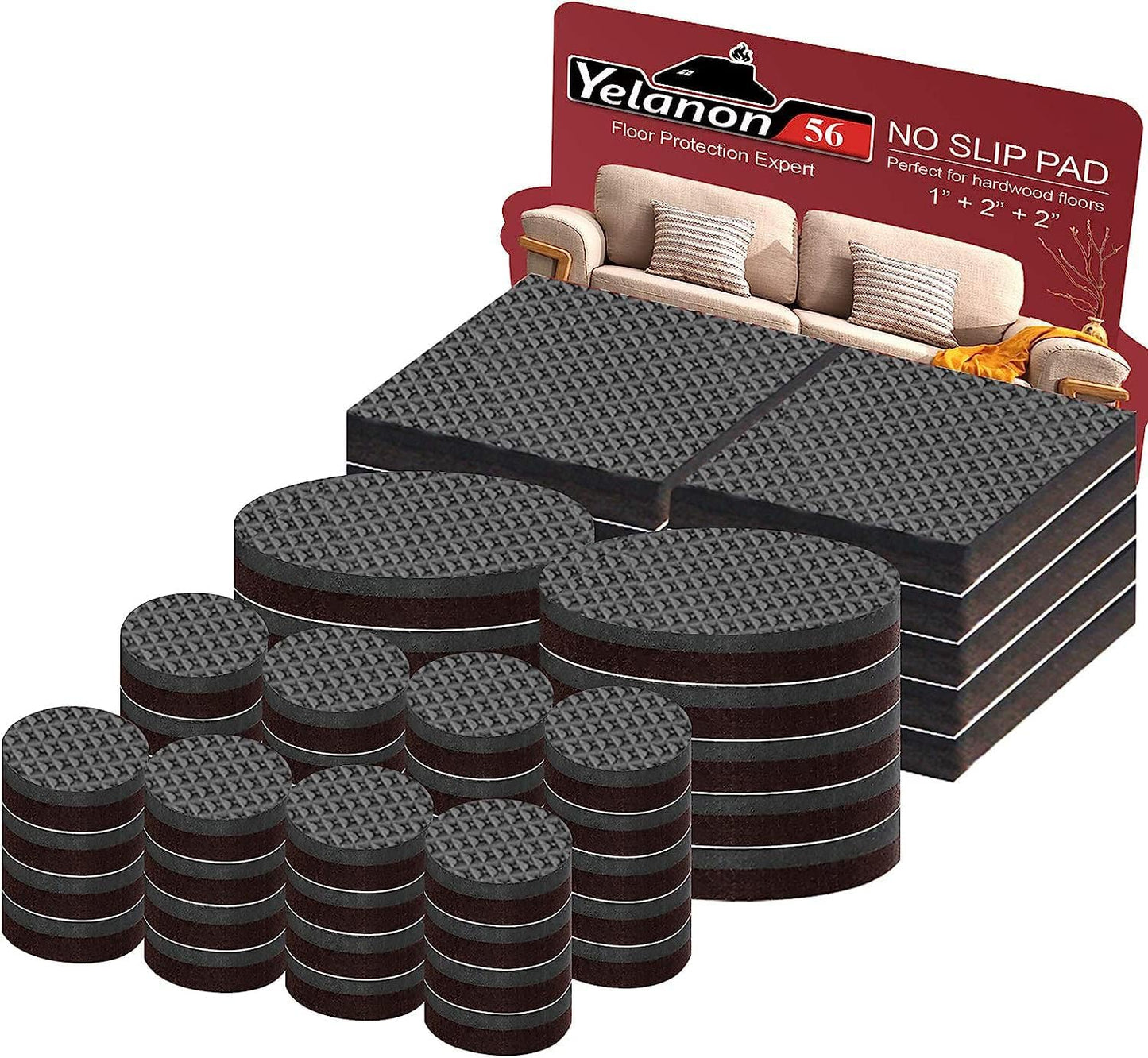 Non Slip Furniture Pads -56 pcs（1+2）” Furniture Grippers, Non Skid Furniture Legs,Self Adhesive Rubber Furniture Feet, Anti Slide Furniture Hardwood Floor Protector for Keep Couch Stoppers